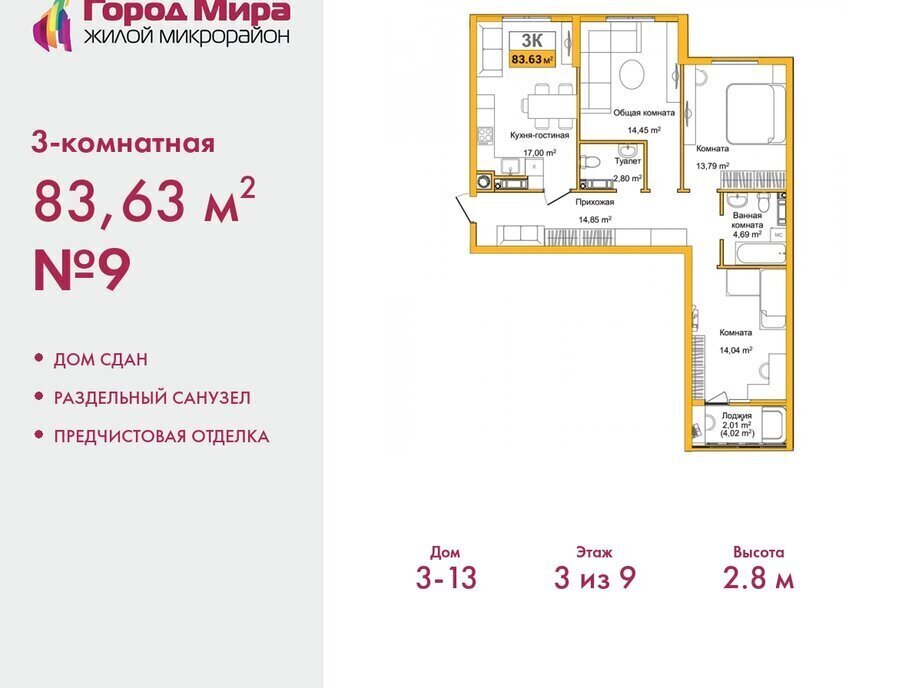 квартира г Симферополь р-н Центральный ул Батурина 133 микрорайон «Город Мира» фото 1