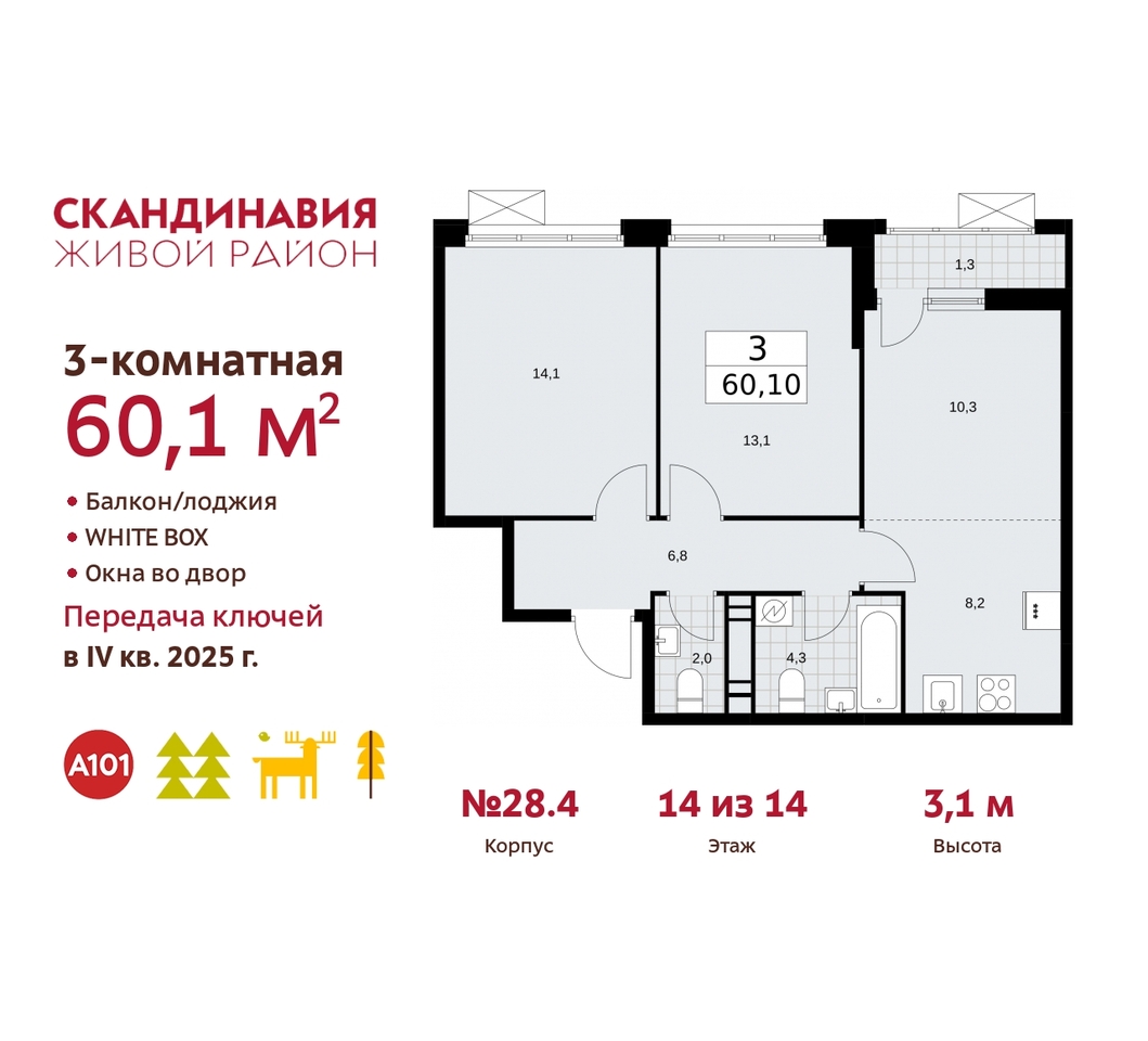 квартира г Москва п Сосенское жилой район «Скандинавия» Сосенское, жилой комплекс Скандинавия, 28. 4, Бутово фото 1