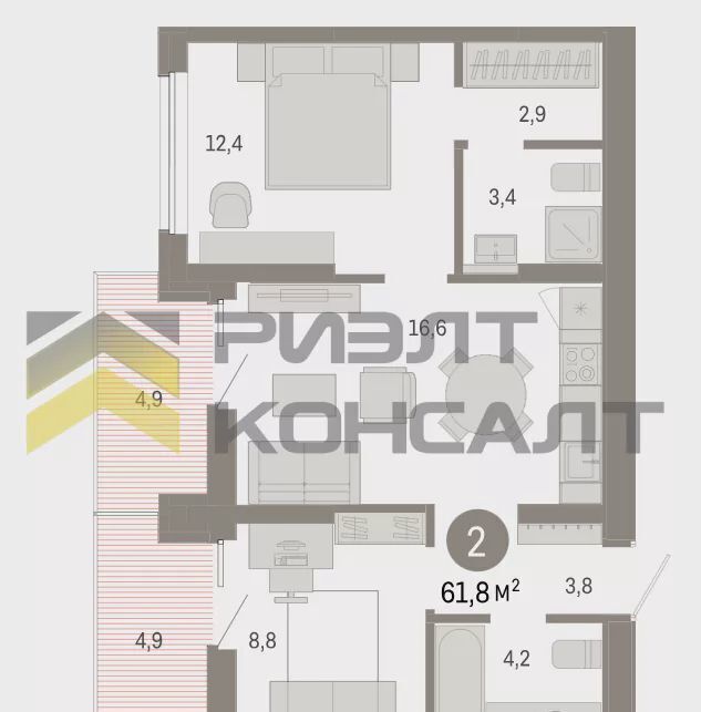 квартира г Омск р-н Кировский ул Крупской Кварталы Драверта блок-секция C3 фото 9