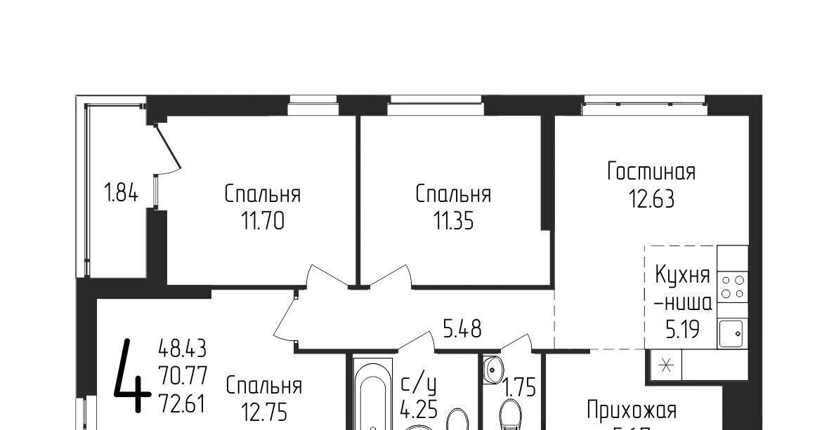 квартира г Уфа р-н Кировский ул Бородинская 19 фото 1