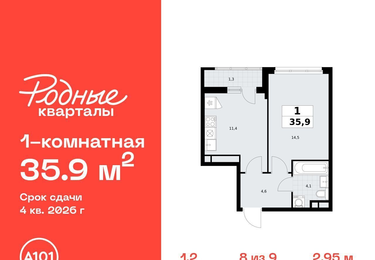 квартира г Щербинка ЖК «Родные кварталы» 1/2 Филатов Луг фото 1