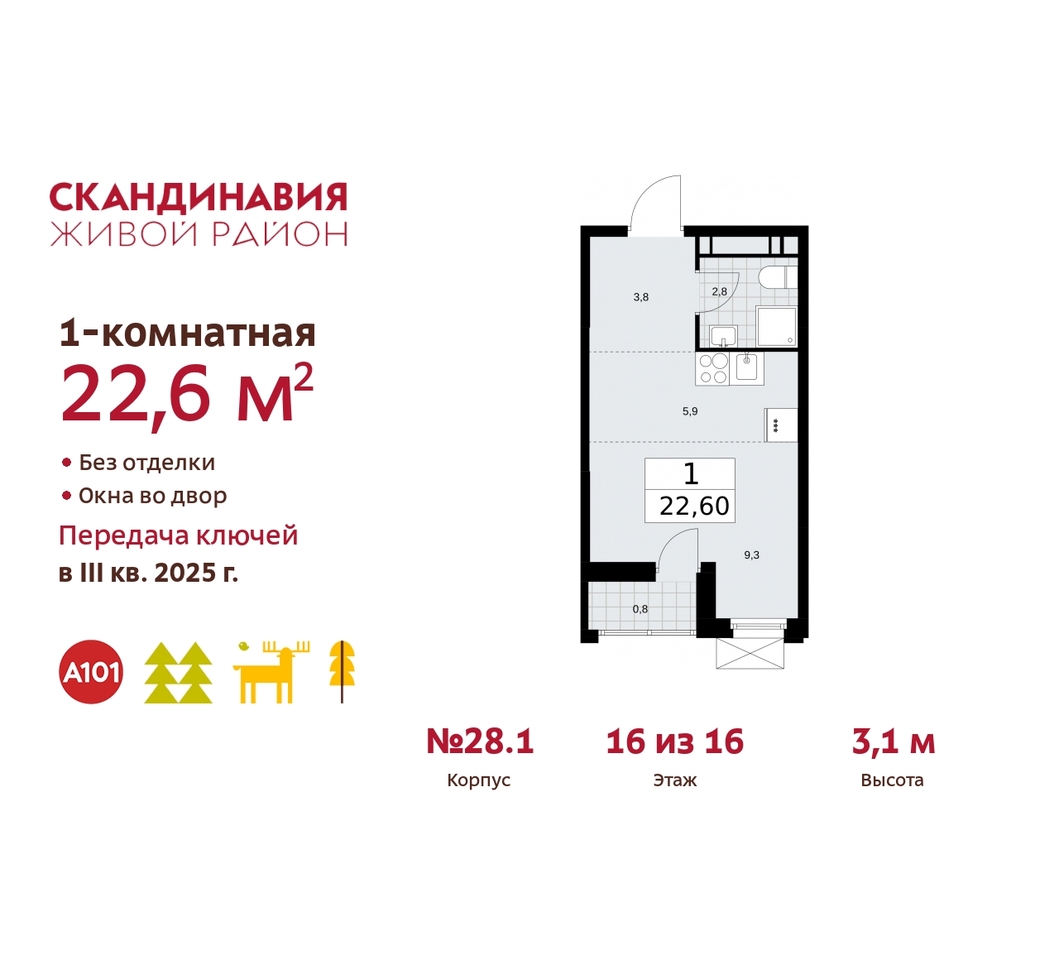 квартира г Москва п Сосенское жилой район «Скандинавия» Сосенское, жилой комплекс Скандинавия, 28. 1, Бутово фото 1