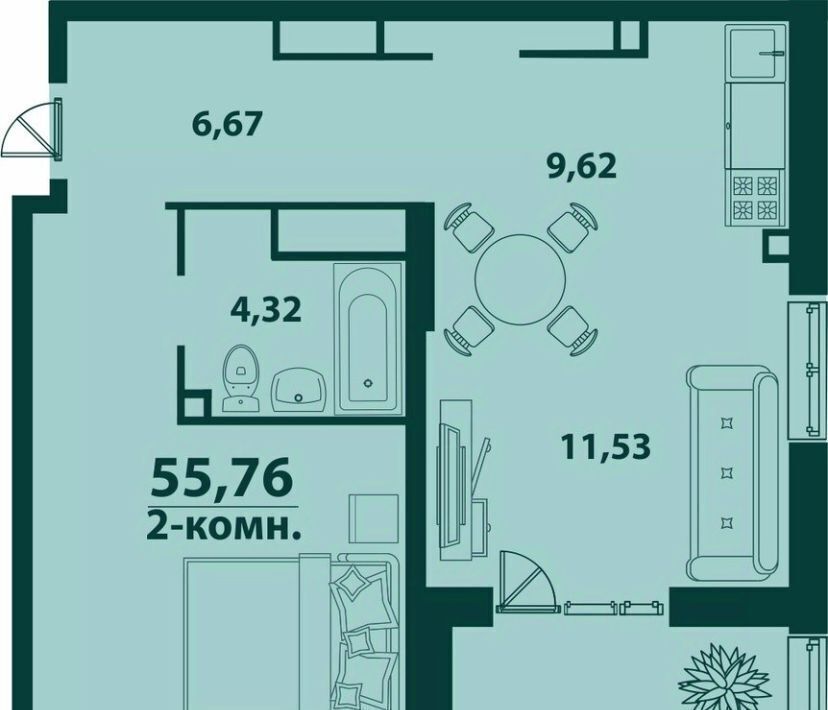 квартира г Ульяновск р-н Засвияжский 19-й микрорайон ЖК «‎Аквамарин 2» 4 фото 1