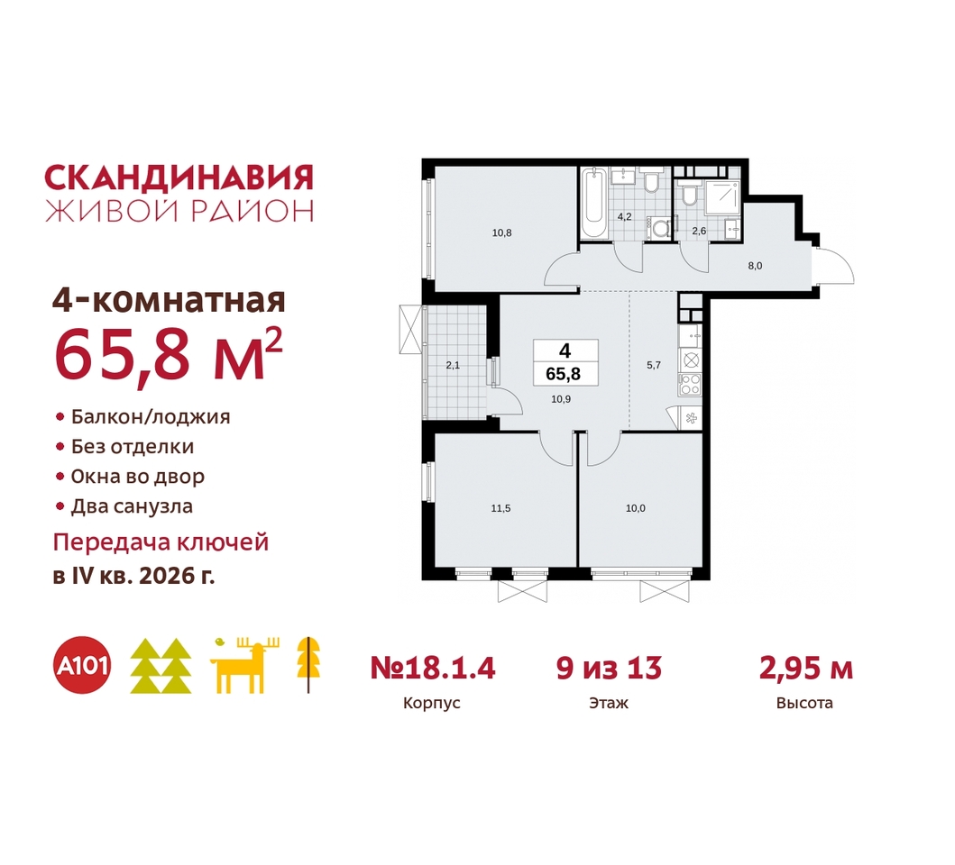 квартира г Москва п Сосенское жилой район «Скандинавия» Сосенское, жилой комплекс Скандинавия, 18. 1.4, Бутово фото 1