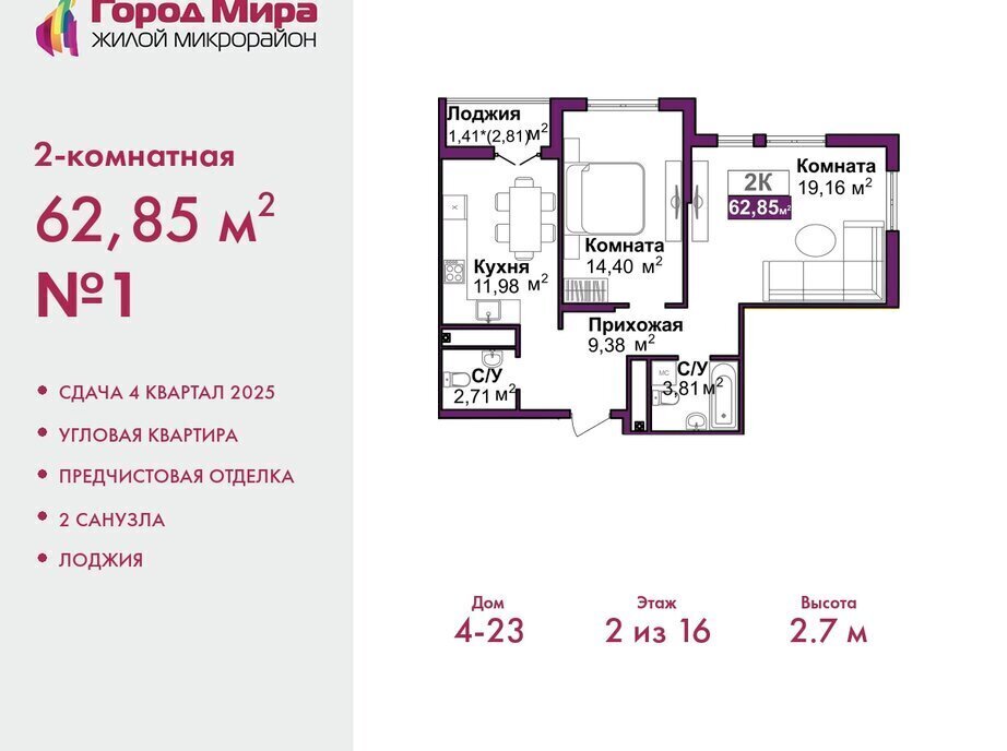 квартира г Симферополь р-н Центральный микрорайон «Город Мира» жилой комплекс Город Мира фото 1