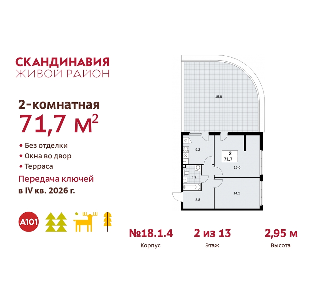 квартира г Москва п Сосенское жилой район «Скандинавия» Сосенское, жилой комплекс Скандинавия, 18. 1.4, Бутово фото 1