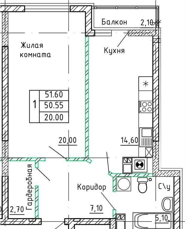 квартира г Калининград р-н Ленинградский ул Орудийная 38вк/1 фото 2