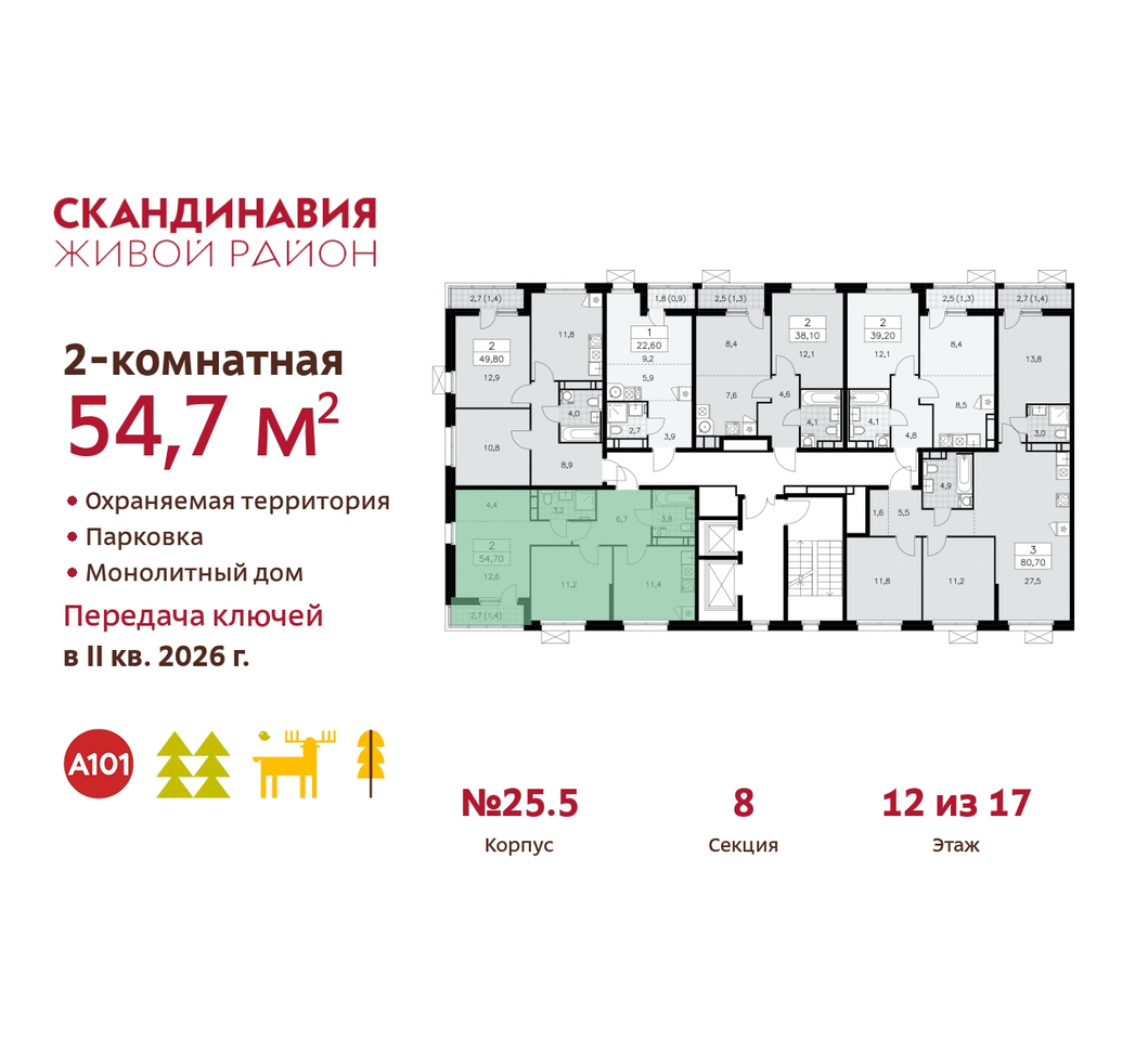 квартира г Москва п Сосенское жилой район «Скандинавия» б-р Скандинавский 25/5 Сосенское, Бутово фото 2