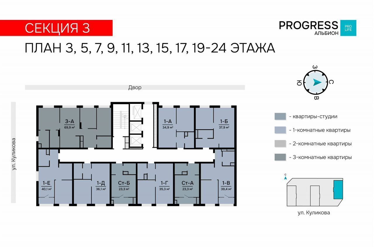 квартира г Астрахань р-н Кировский ул Куликова PROGRESS Альбион фото 16