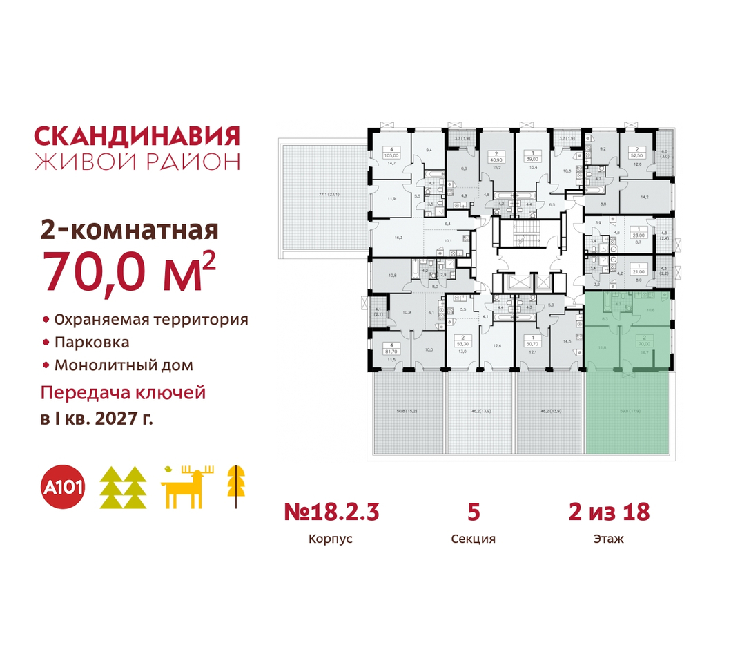 квартира г Москва п Сосенское жилой район «Скандинавия» Сосенское, жилой комплекс Скандинавия, 18. 2.3, Бутово фото 2