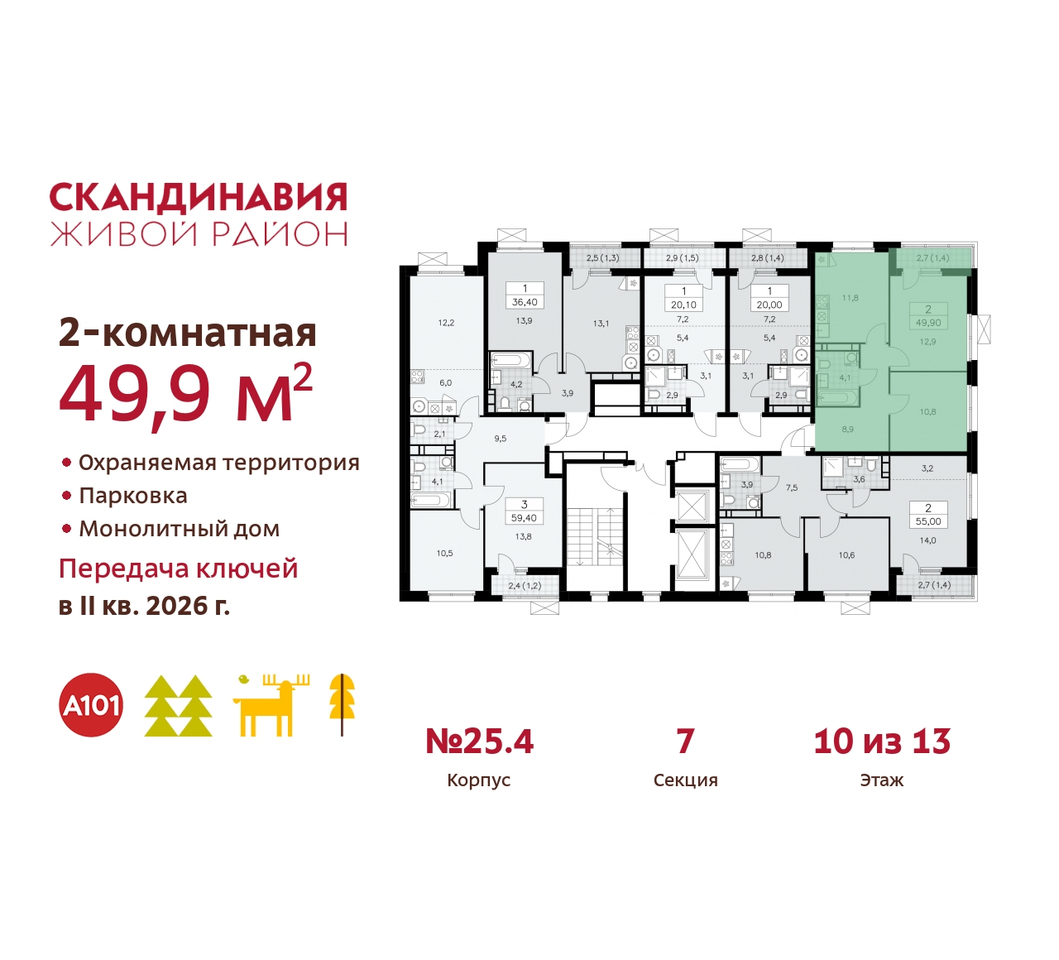 квартира г Москва п Сосенское жилой район «Скандинавия» б-р Скандинавский 25/4 Сосенское, Бутово фото 2