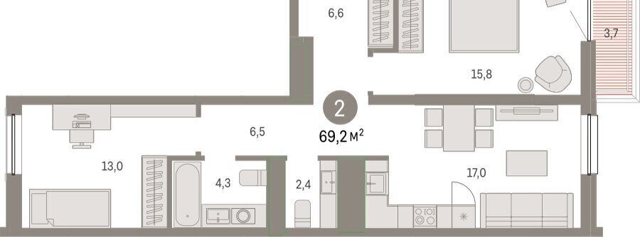 квартира г Тюмень ул Мысовская 26к/1 фото 2