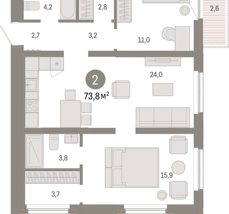 квартира г Тюмень ул Мысовская 26к/2 фото 2