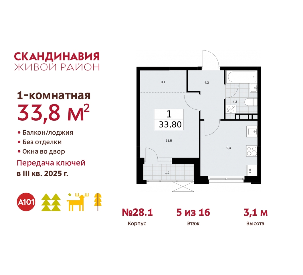 квартира г Москва п Сосенское жилой район «Скандинавия» Сосенское, жилой комплекс Скандинавия, 28. 1, Бутово фото 1