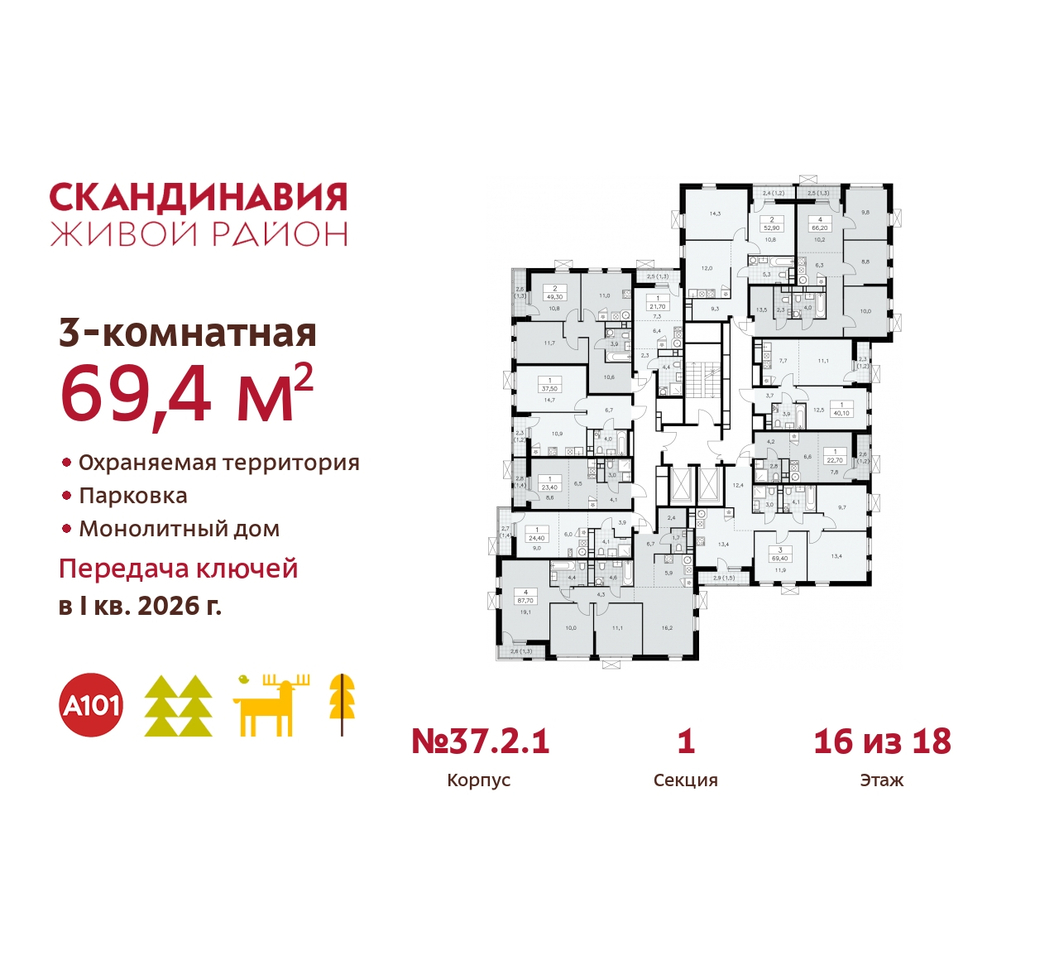 квартира г Москва п Сосенское жилой район «Скандинавия» Сосенское, жилой комплекс Скандинавия, 37. 2.1, Бутово фото 2