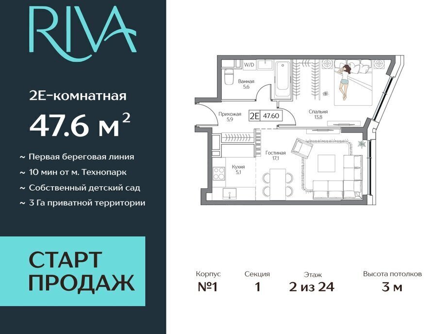 квартира г Москва метро Верхние Котлы жилой комплекс Дрим Рива фото 1