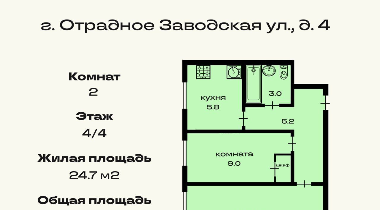 квартира р-н Кировский г Отрадное ул Заводская 4 Рыбацкое фото 2