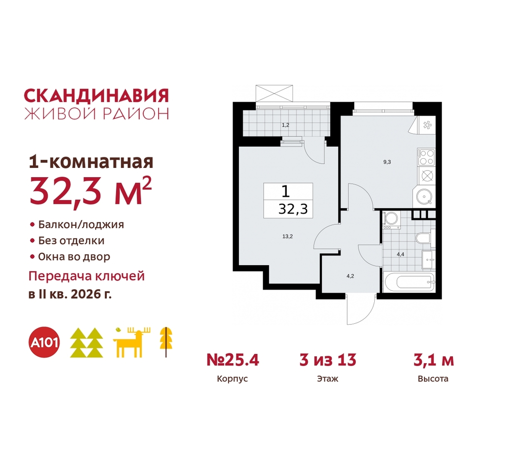 квартира г Москва п Сосенское жилой район «Скандинавия» б-р Скандинавский 25/4 Сосенское, Бутово фото 1