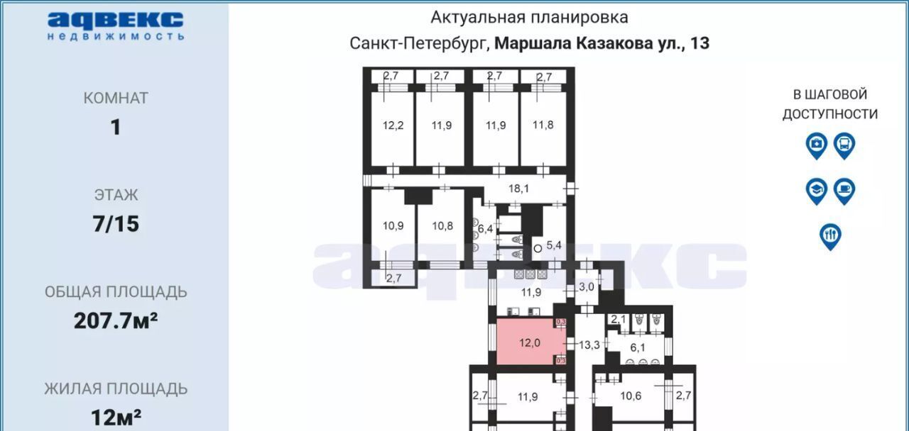комната г Санкт-Петербург метро Автово ул Маршала Казакова 13 фото 2