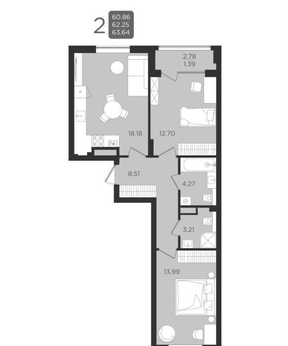 квартира г Калининград р-н Ленинградский ул Старшины Дадаева 55 корп. 2 фото 2