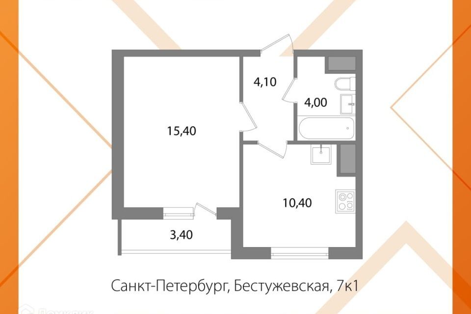 квартира г Санкт-Петербург ул Бестужевская Калининский, 7 к 1 ст 1 фото 2