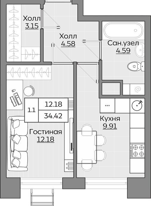 квартира г Казань ЖК «Батталовский» Проспект Победы фото 1