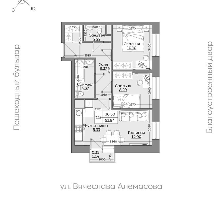 квартира г Казань р-н Приволжский Проспект Победы фото 19