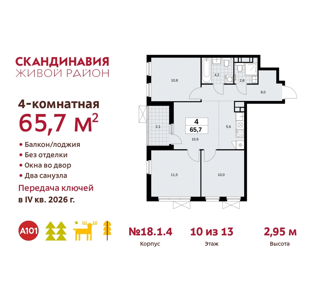 квартира г Москва п Сосенское жилой район «Скандинавия» Сосенское, жилой комплекс Скандинавия, 18. 1.4, Бутово фото 1