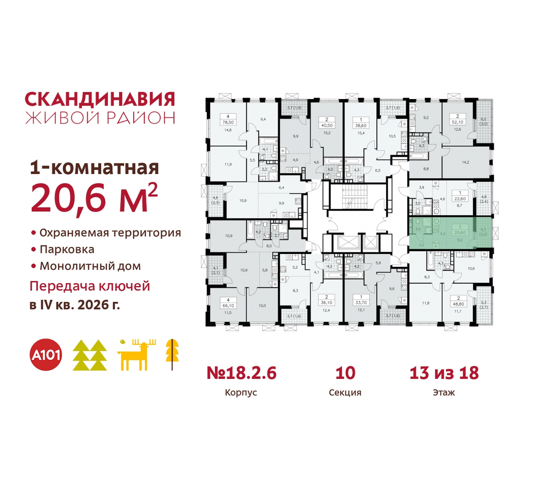 квартира г Москва п Сосенское жилой район «Скандинавия» Сосенское, жилой комплекс Скандинавия, 18. 2.6, Бутово фото 2