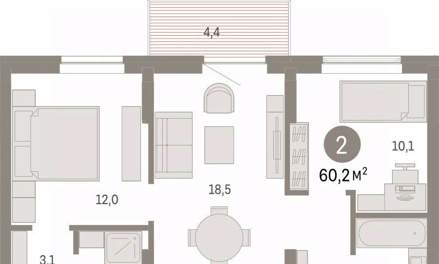 квартира г Омск р-н Кировский Кварталы Драверта 3 фото 3