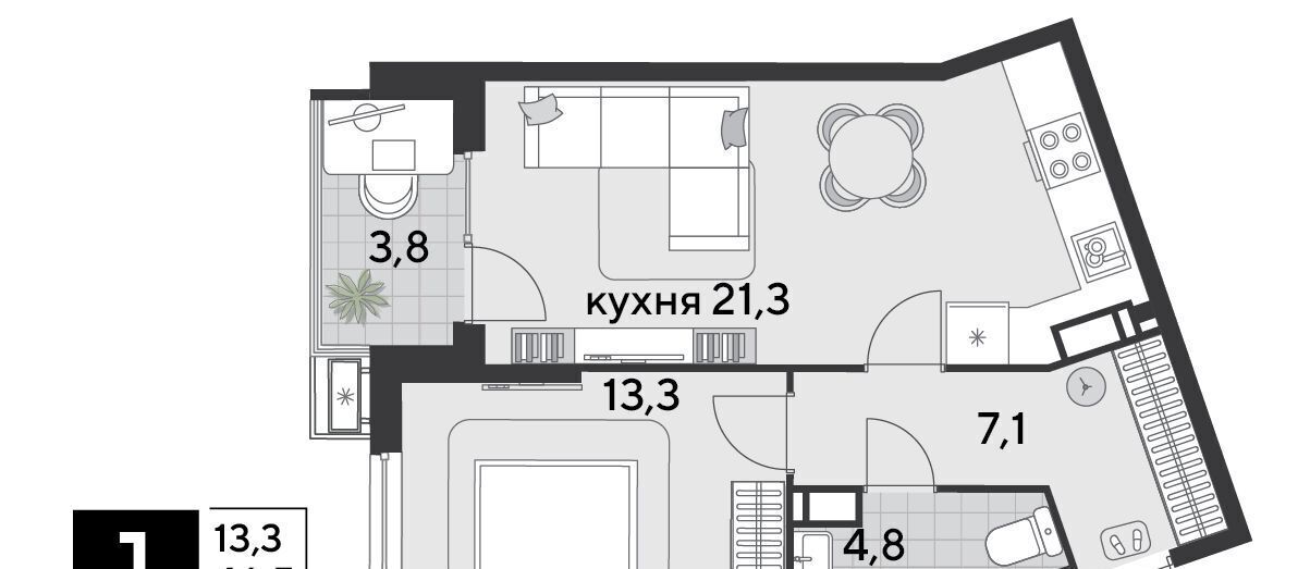 квартира г Краснодар р-н Прикубанский ЖК «Парк Победы» фото 3