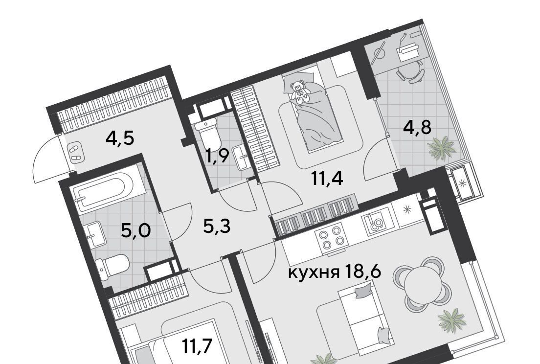 квартира г Краснодар р-н Прикубанский ЖК «Парк Победы» фото 3