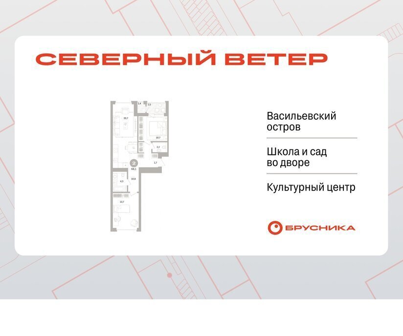 квартира г Санкт-Петербург метро Приморская р-н Василеостровский ЖК Северный Ветер фото 1