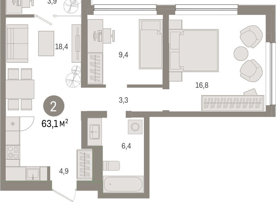 квартира г Тюмень ул Мысовская 26к/1 фото 2