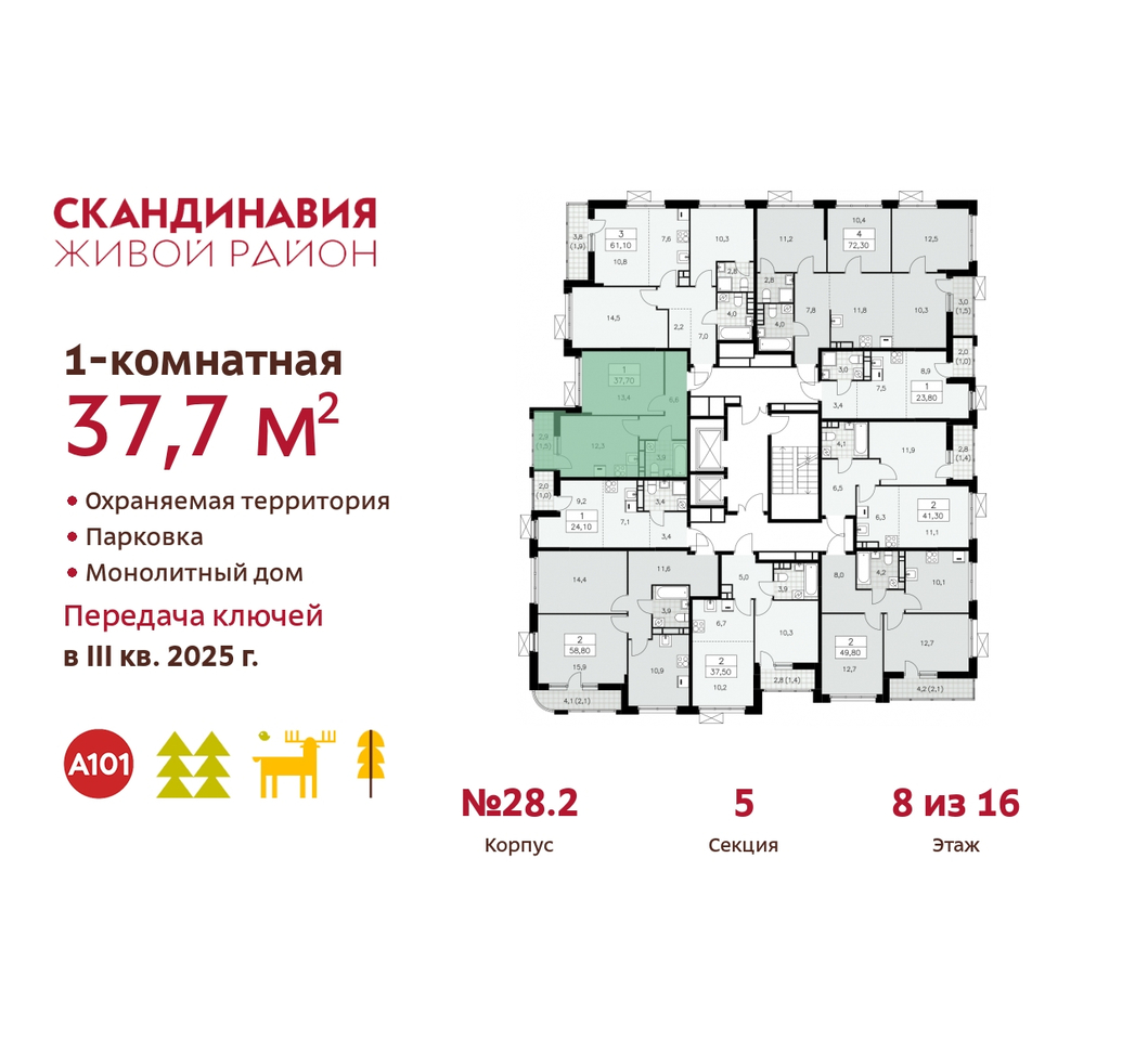 квартира г Москва п Сосенское жилой район «Скандинавия» Сосенское, жилой комплекс Скандинавия, 28. 2, Бутово фото 2