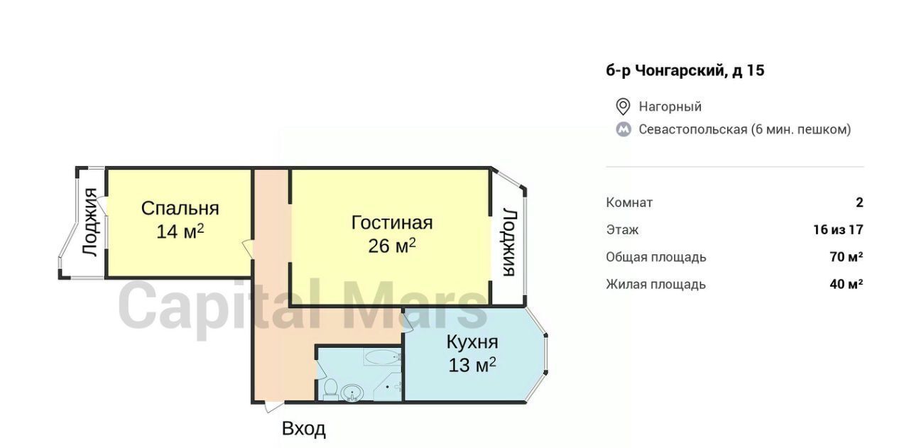 квартира г Москва метро Севастопольская б-р Чонгарский 15 фото 3