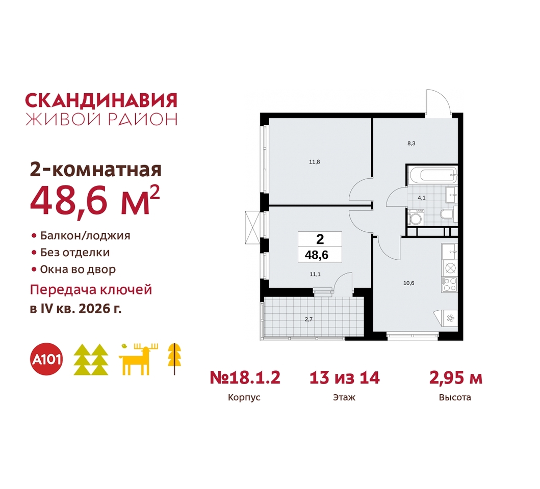 квартира г Москва п Сосенское жилой район «Скандинавия» Сосенское, жилой комплекс Скандинавия, 18. 1.2, Бутово фото 1