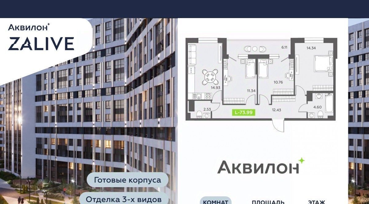 квартира г Санкт-Петербург метро Спортивная б-р Головнина 6к/1 ЖК Аквилон ZALIVE округ Гавань фото 1