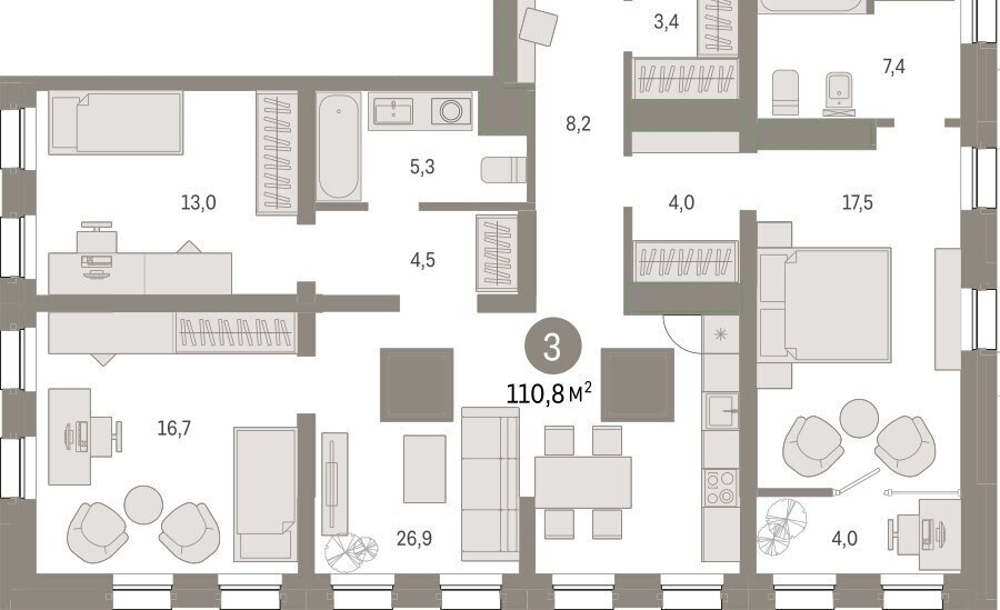 квартира г Тюмень ул Мысовская 26к/1 фото 2