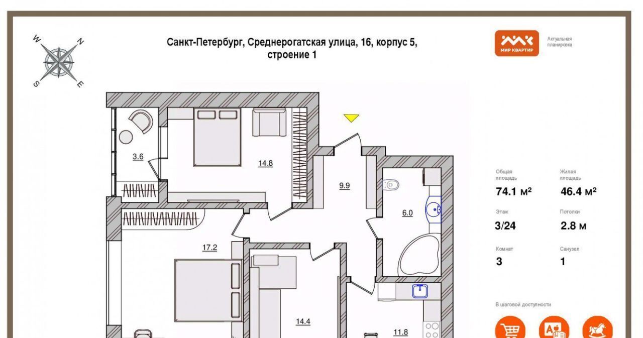 квартира г Санкт-Петербург ул Среднерогатская 16к/5 Звездная фото 2