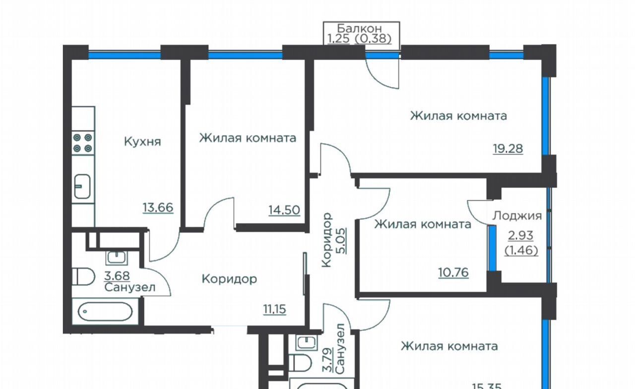 квартира г Воронеж р-н Центральный ул Ломоносова 116/1 ЖК «‎Городские сады» д. 116а, 116б, 116в фото 2
