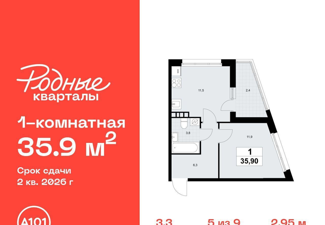 квартира г Щербинка ЖК «Родные кварталы» 3/3 Филатов Луг фото 1