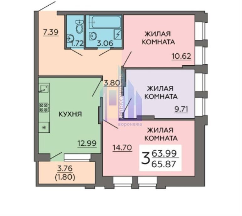 квартира г Воронеж р-н Железнодорожный ул Гаршина 25к/1 фото 1
