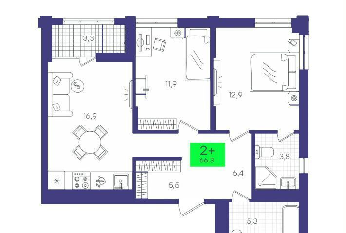 квартира г Тюмень р-н Калининский ул Василия Малкова 15 фото 2