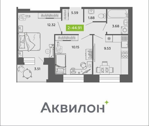 квартира г Архангельск р-н Октябрьский округ жилой комплекс Аквилон Роса фото 1