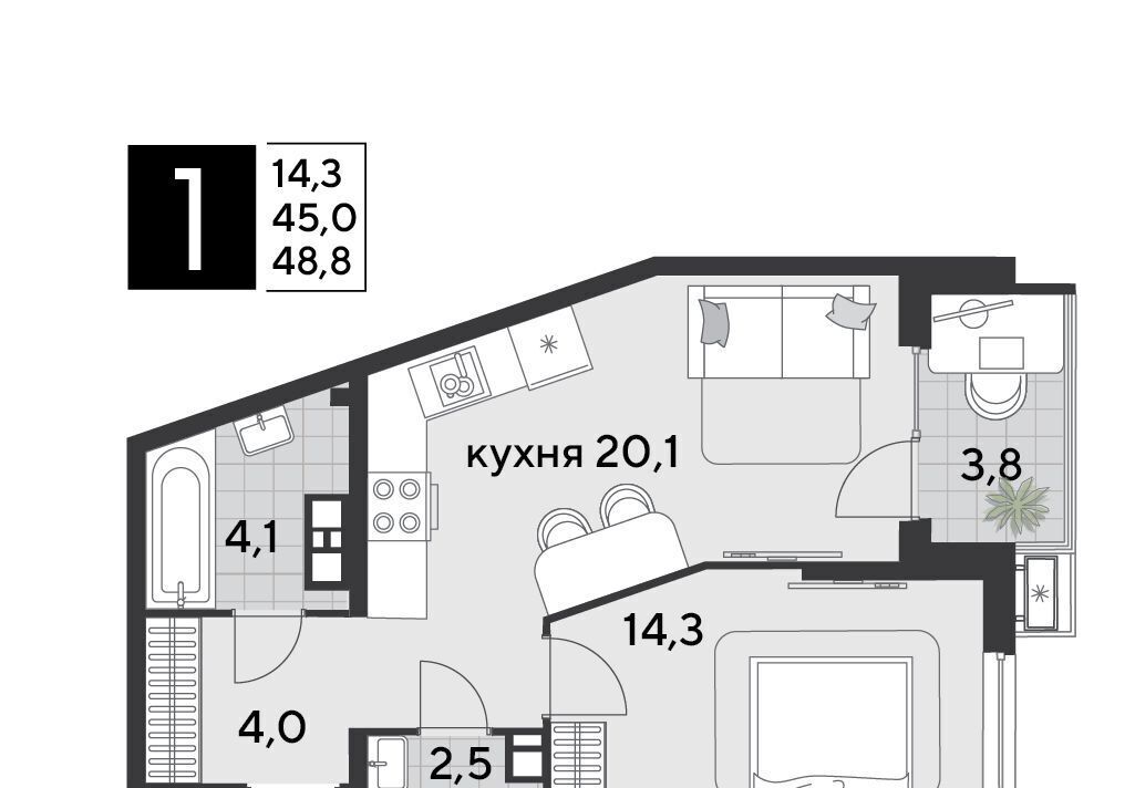 квартира г Краснодар р-н Прикубанский ЖК «Парк Победы» фото 4