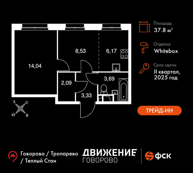 квартира г Щербинка квартал № 1 метро Говорово ЗАО район Солнцево № 3, жилой комплекс Движение. Говорово, к 2 фото 1