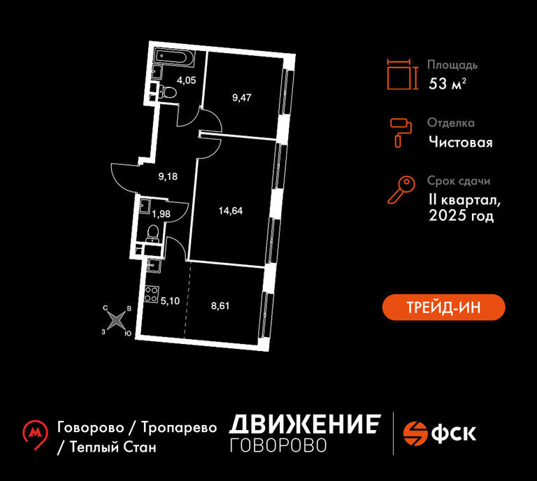 квартира г Щербинка квартал № 1 метро Говорово ЗАО район Солнцево № 3, жилой комплекс Движение. Говорово, к 2 фото 1