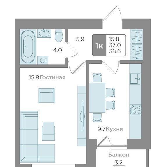 квартира г Калининград р-н Центральный ул Новгородская 3а корп. 6 фото 2