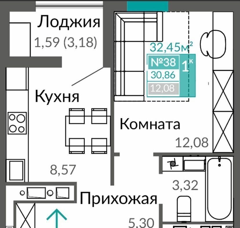 квартира г Симферополь ул. Куйбышева/Киевская, уч. 1. 1, 1 этап, секц. Б 9 фото 2